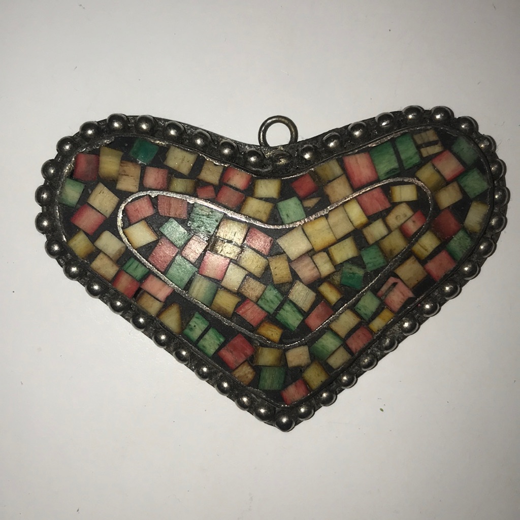 Large Mosaic Heart Pendant. Approximately 3”